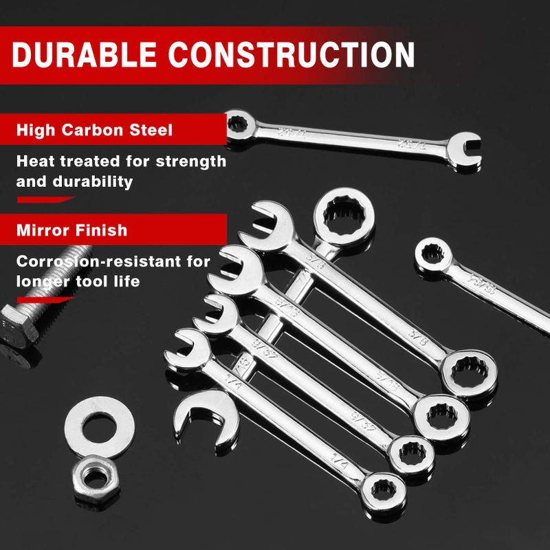 SPEEDWOX Mini SAE Ignition Wrench Set 10 Pcs 5/32"-7/16" Standard Small Wrench Set Combination Wrenches Open and Box End Set Mini Spanner Set with Portable Storage Pouches and A Ring - Image 3